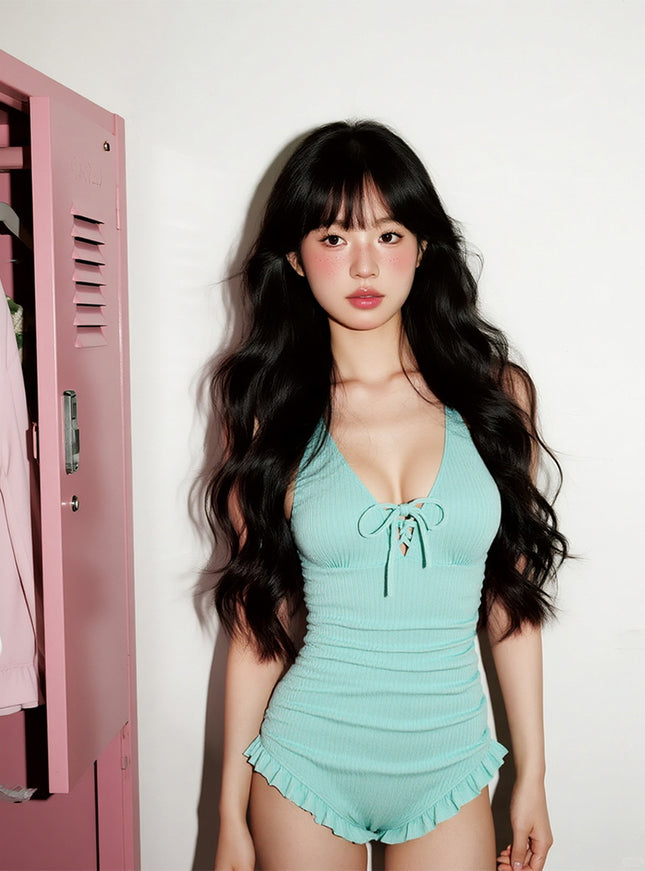 Pastel Mint Ribbon Swimsuit Set