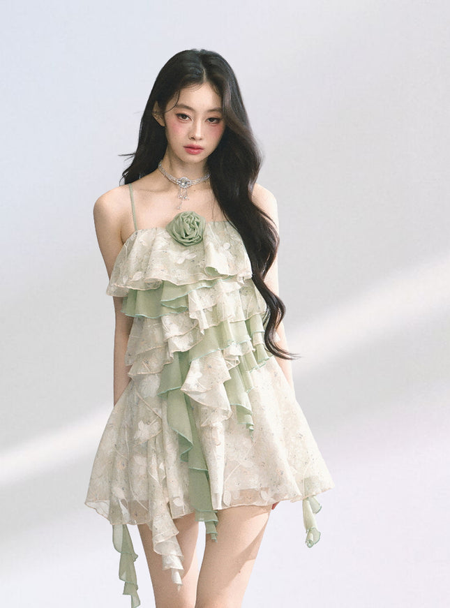 Green Ruffle Tiered Mini Dress