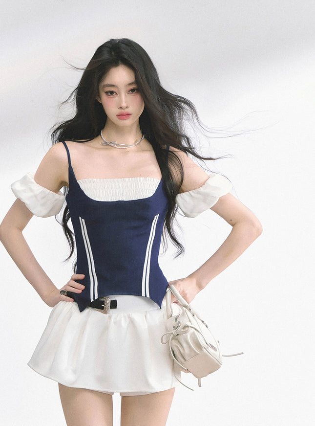 Navy Contrast Panel Top