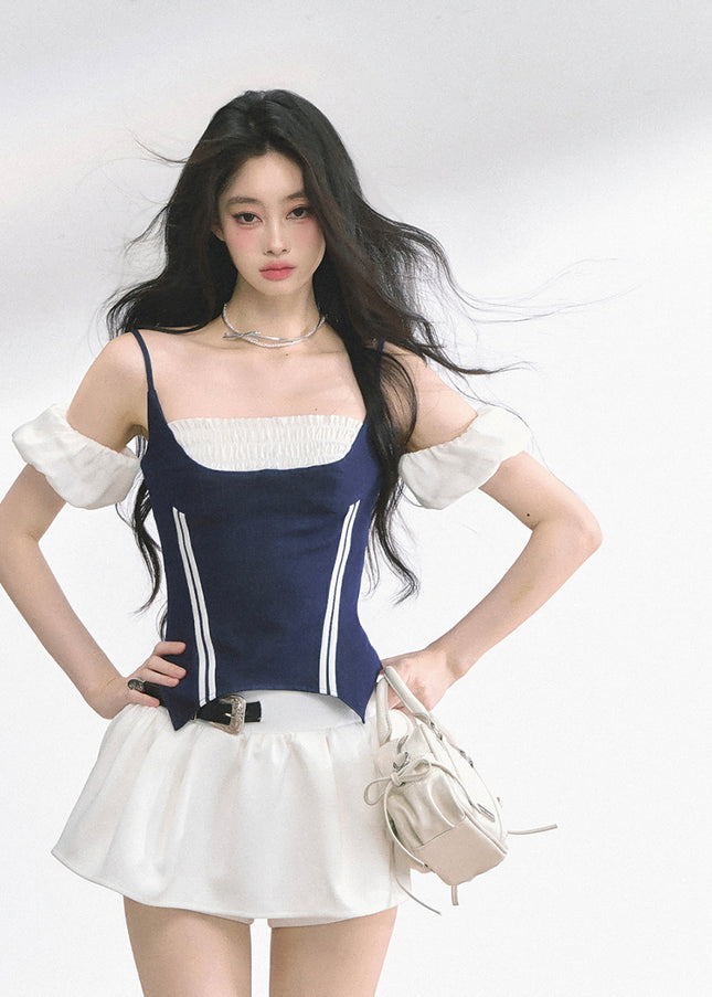 Navy Contrast Panel Top