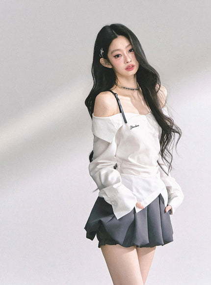 Asymmetric Elegance White Blouse