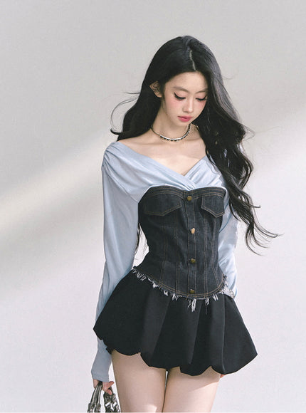Denim Contrast Top