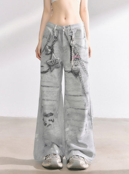 Marble Wash Wide Jeans