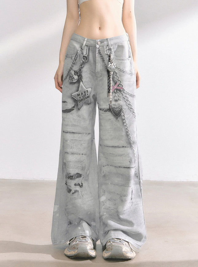 Marble Wash Wide Jeans
