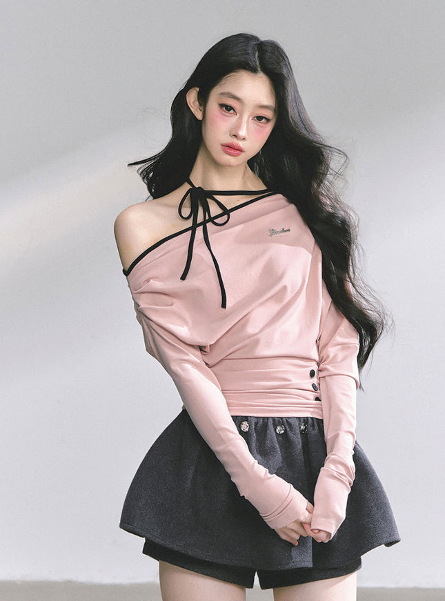 Blush Ribbon Off-Shoulder - Pink