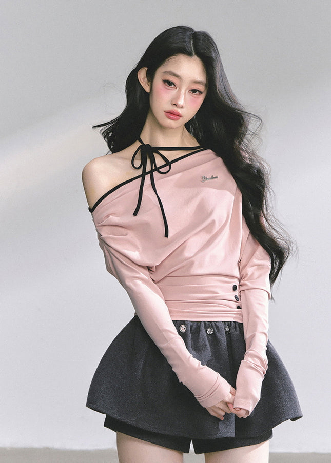 Blush Ribbon Off-Shoulder - Pink