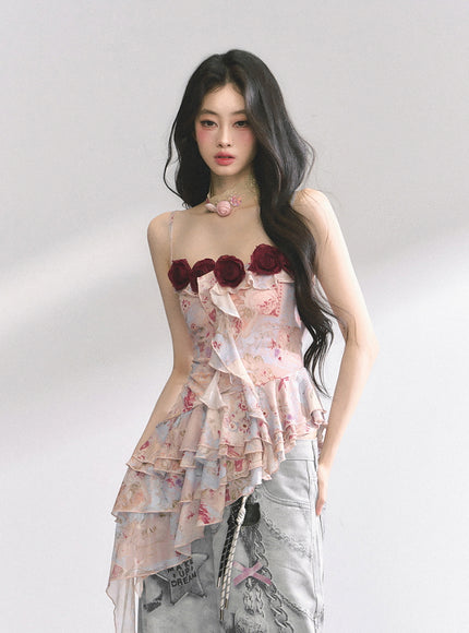 Crimson Rose Ruffle Top