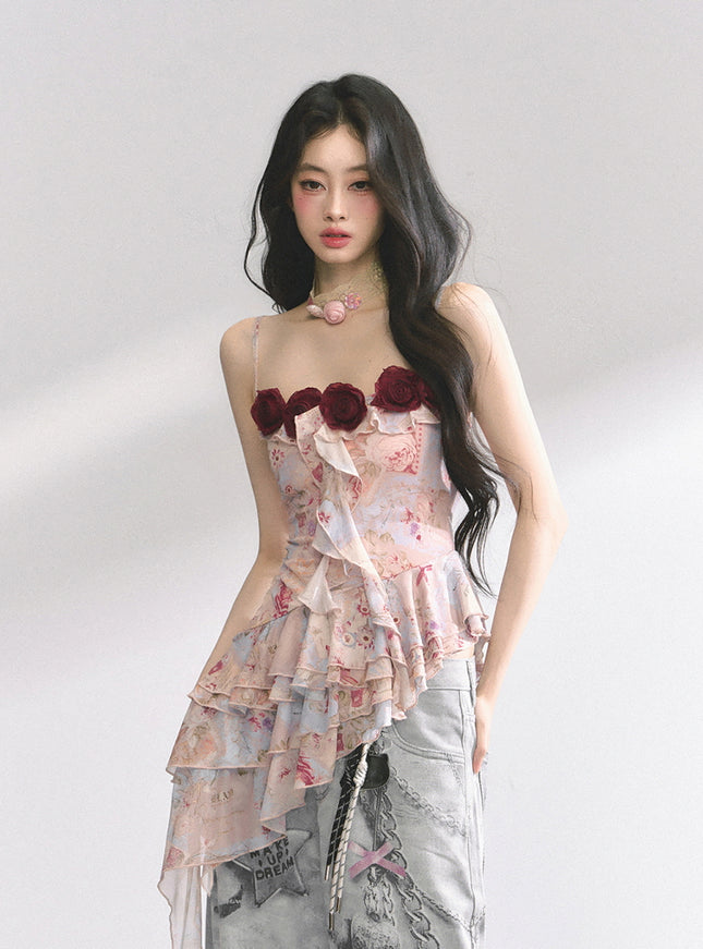 Crimson Rose Ruffle Top