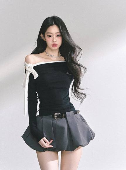 Contrast Strap Drape Top - Black