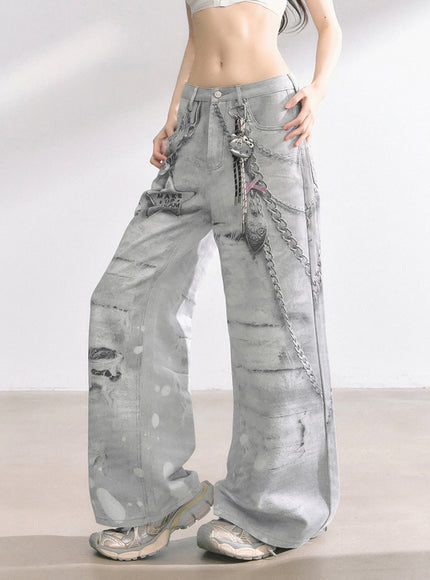 Marble Wash Wide Jeans