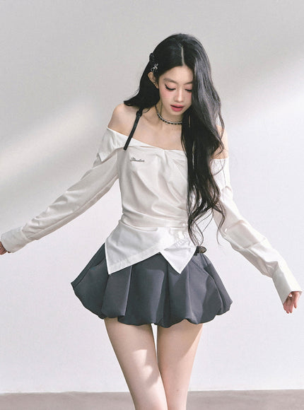 Asymmetric Elegance White Blouse
