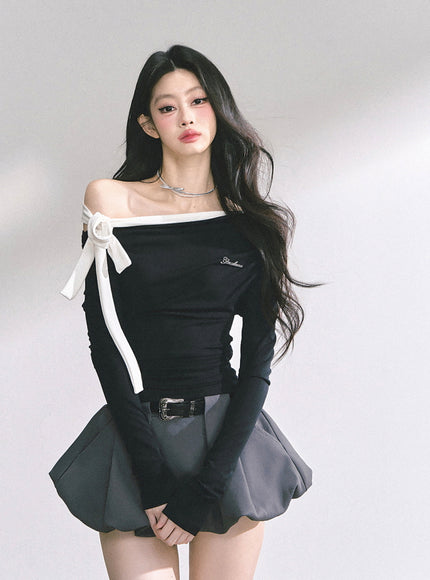 Contrast Strap Drape Top - Black