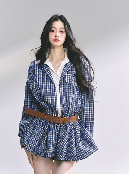 Urban Contrast Mini Dress Shawl Set - Blue