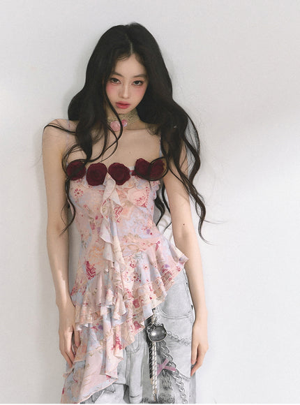 Crimson Rose Ruffle Top