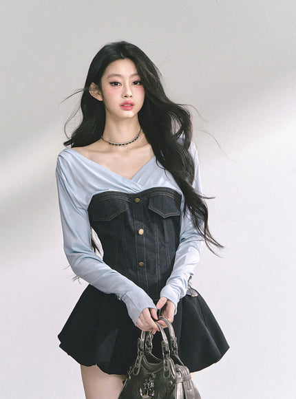 Denim Contrast Top