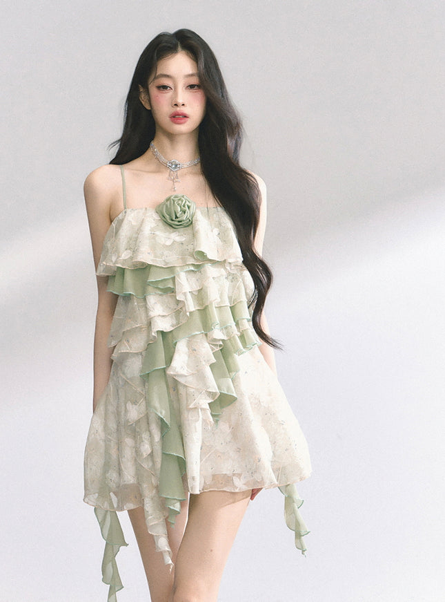 Green Ruffle Tiered Mini Dress