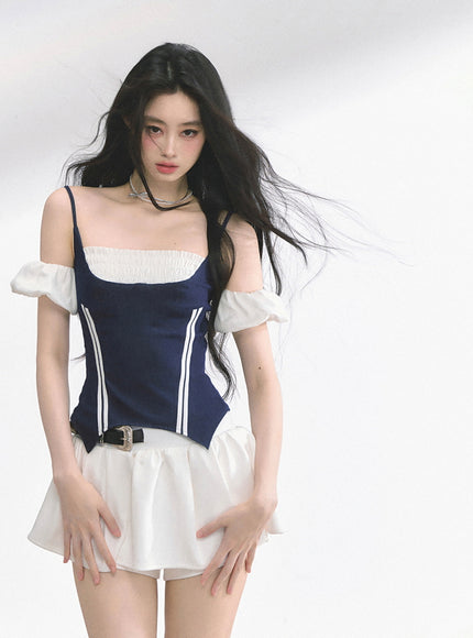Navy Contrast Panel Top