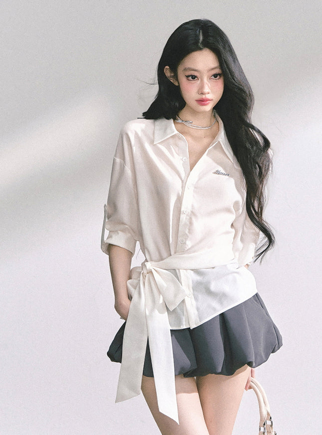 Classic Tie-Detail Button-Up Shirt