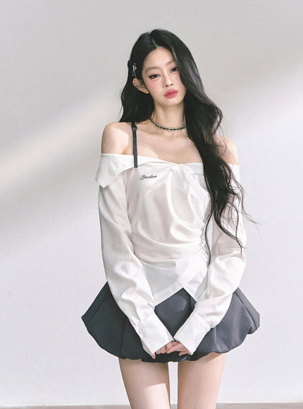 Asymmetric Elegance White Blouse