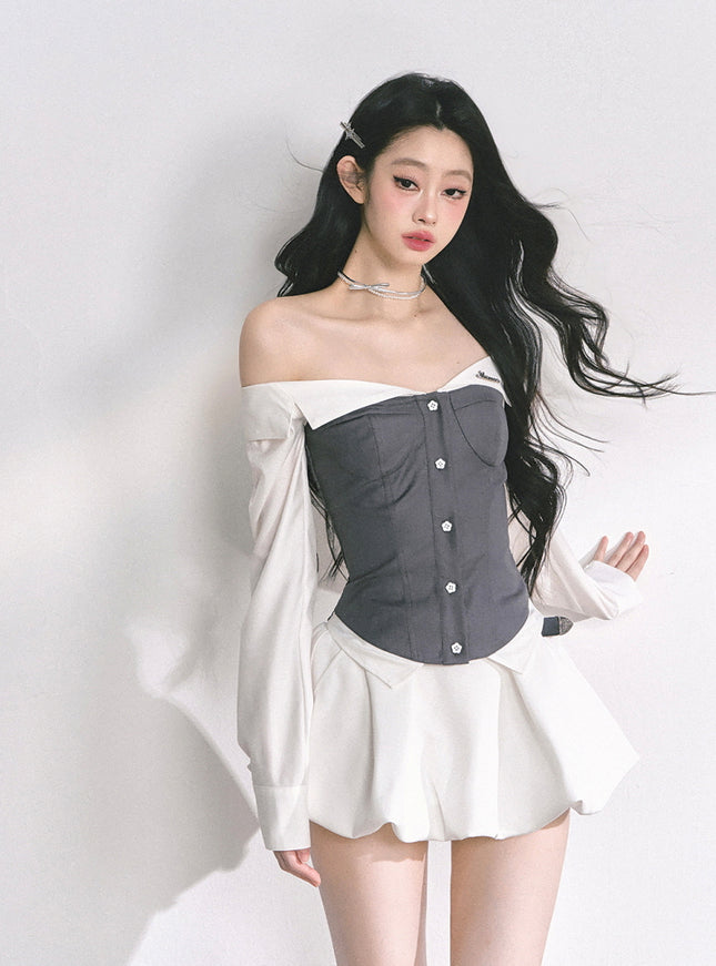 Midnight Off-Shoulder Shirt - Gray