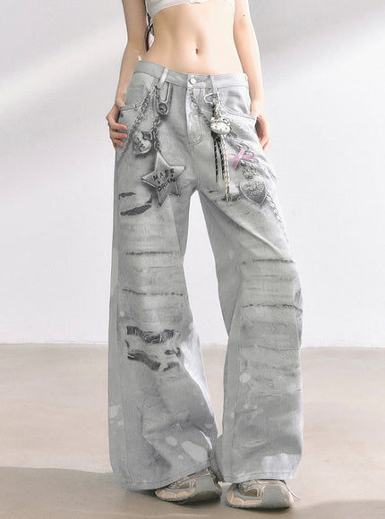 Marble Wash Wide Jeans