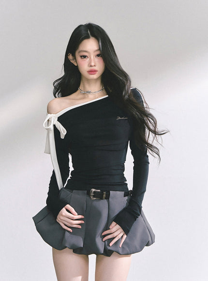 Contrast Strap Drape Top - Black
