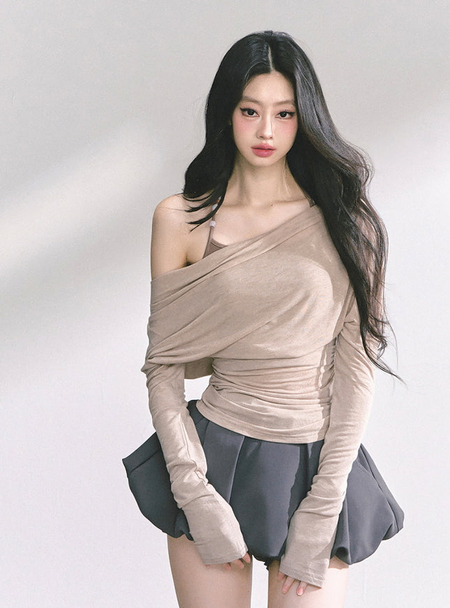 Minimal Drape Long Sleeve Top - Kahki