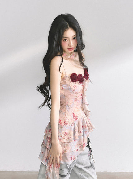 Crimson Rose Ruffle Top