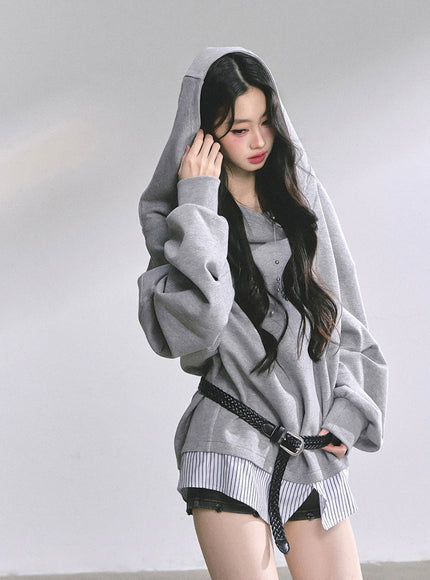 Off-Shoulder Gray Belt Sweatshirt