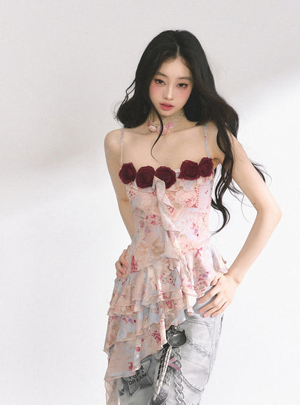 Crimson Rose Ruffle Top