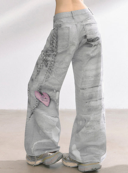 Marble Wash Wide Jeans