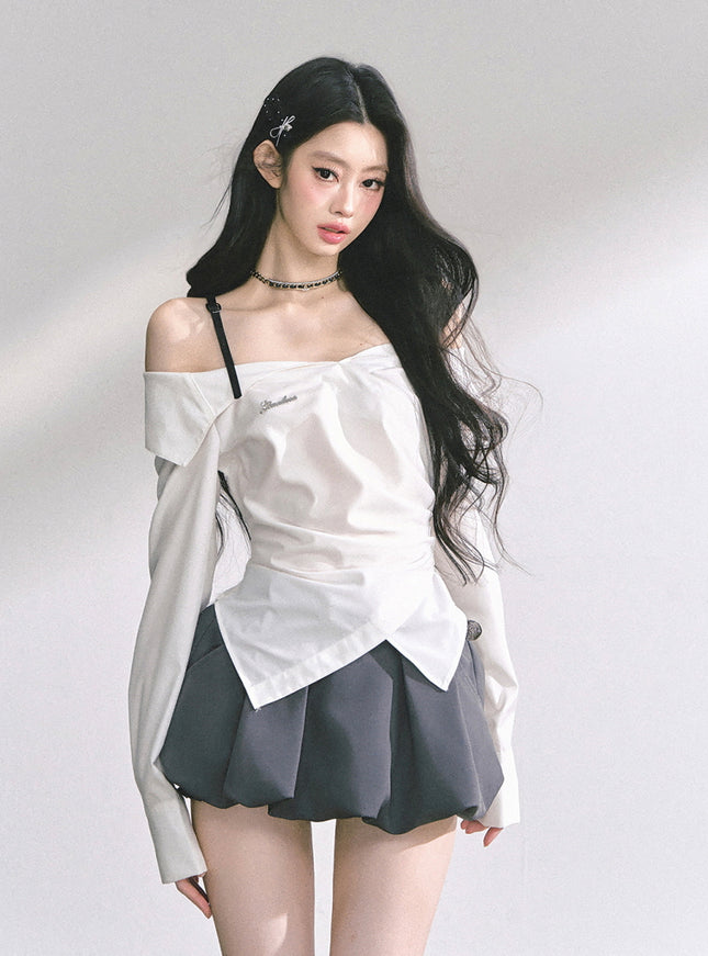 Asymmetric Elegance White Blouse