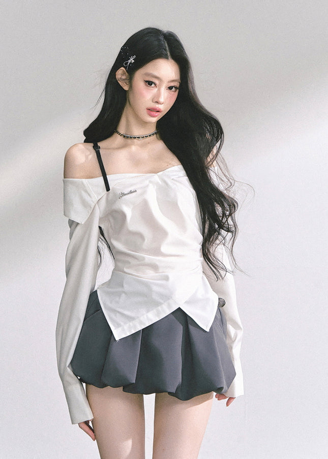 Asymmetric Elegance White Blouse