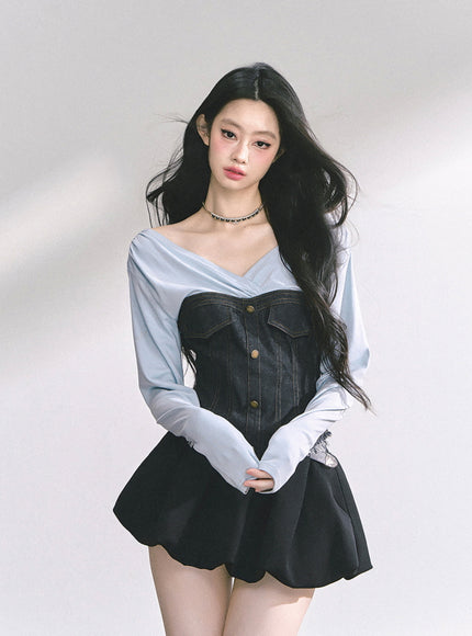 Denim Contrast Top