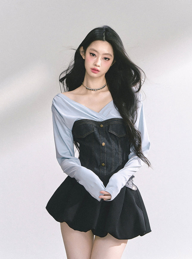 Denim Contrast Top