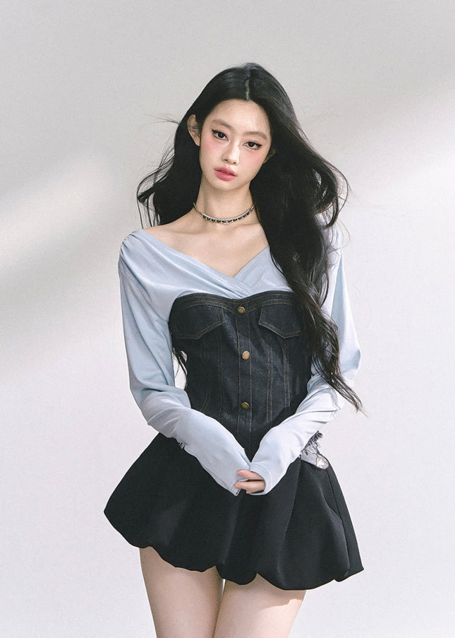 Denim Contrast Top