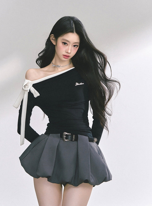 Contrast Strap Drape Top - Black