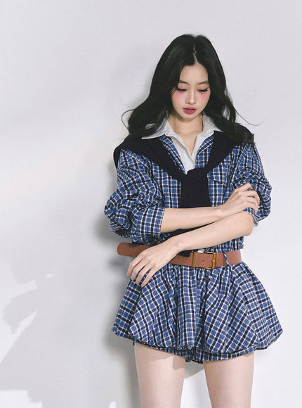Urban Contrast Mini Dress Shawl Set - Blue