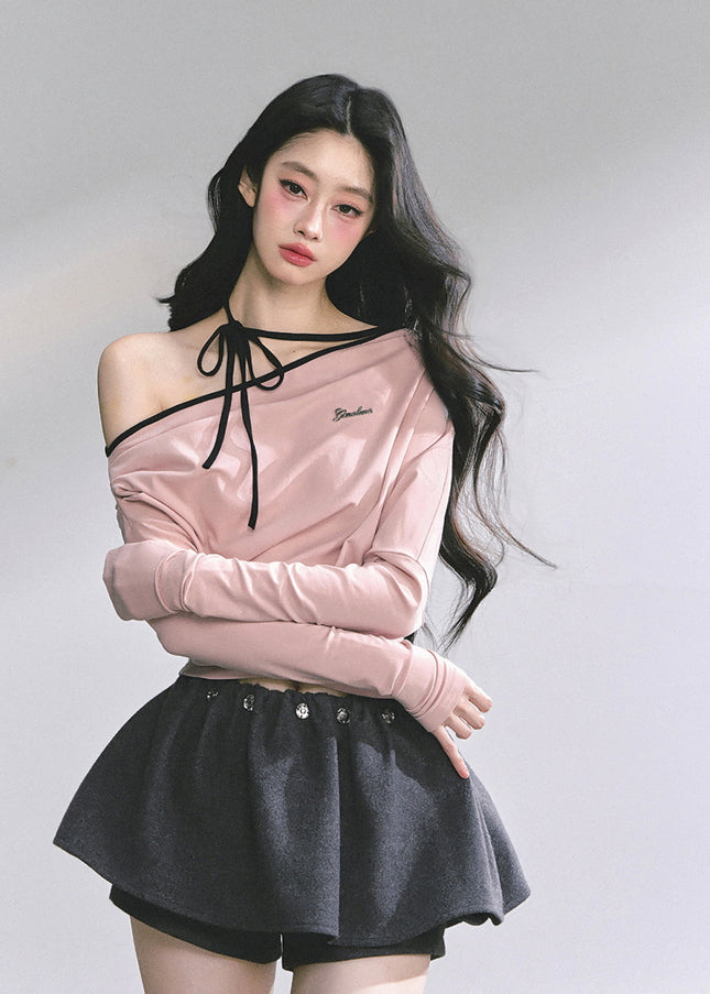Blush Ribbon Off-Shoulder - Pink