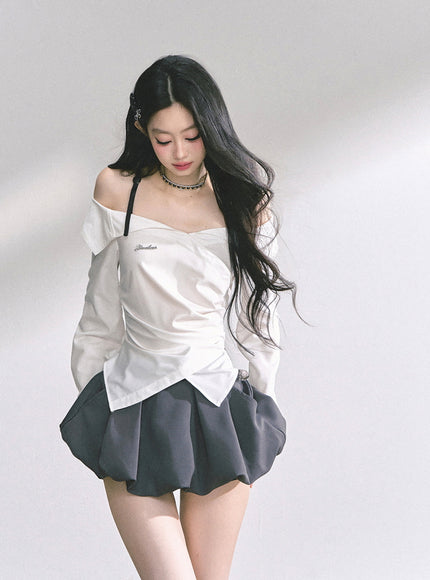 Asymmetric Elegance White Blouse