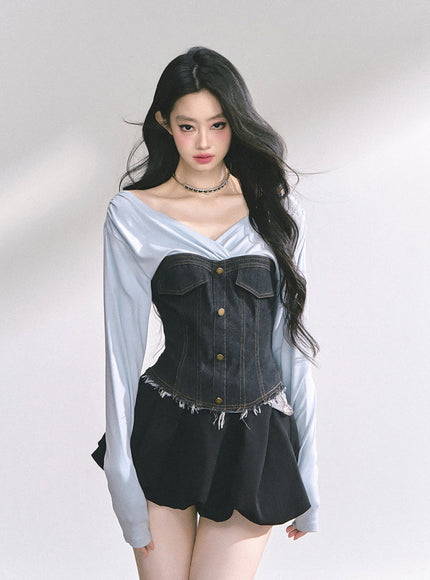 Denim Contrast Top
