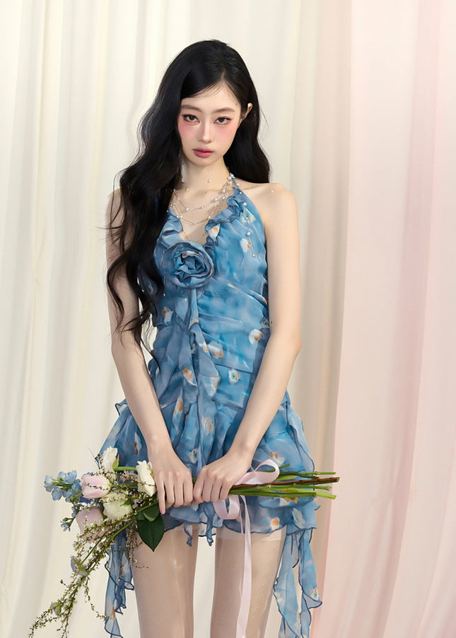 Azure Blossom Mini Dress