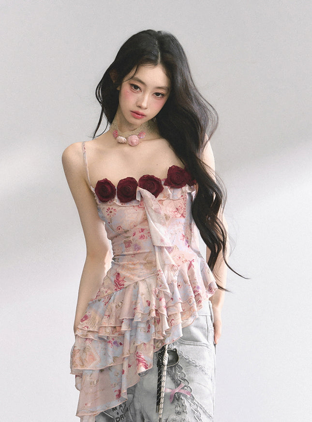 Crimson Rose Ruffle Top