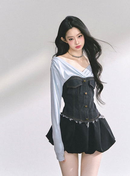Denim Contrast Top