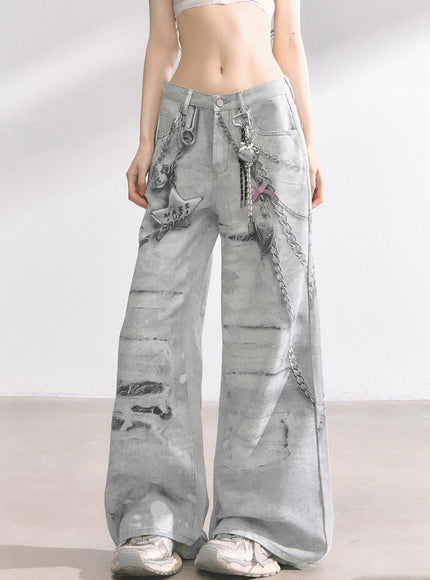 Marble Wash Wide Jeans