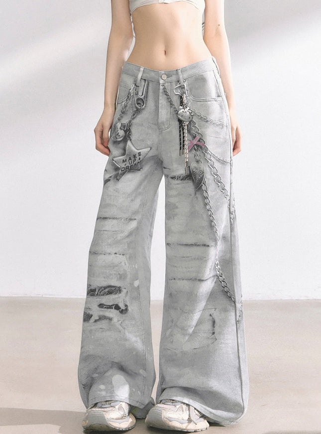 Marble Wash Wide Jeans