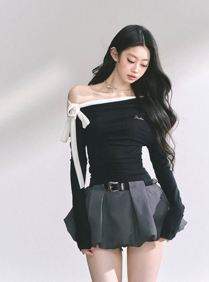 Contrast Strap Drape Top - Black