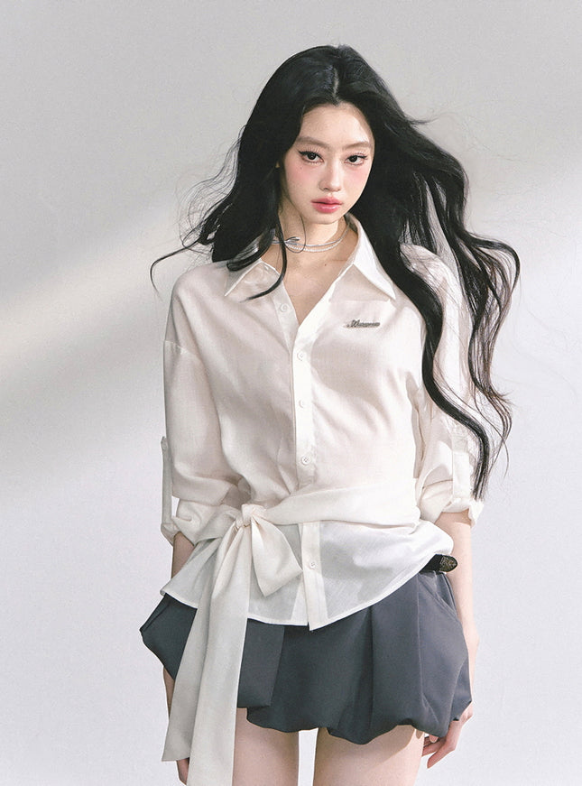 Classic Tie-Detail Button-Up Shirt
