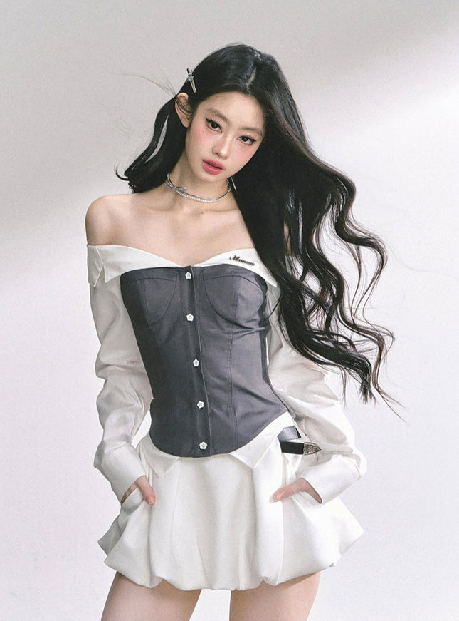Midnight Off-Shoulder Shirt - Gray