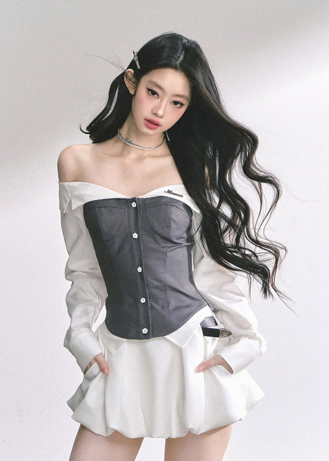 Midnight Off-Shoulder Shirt - Gray